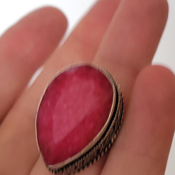 Sterling Silver Pink Agate Ring – Bohemian Statement Jewelry – Size 8.5 - Picture 9 of 13